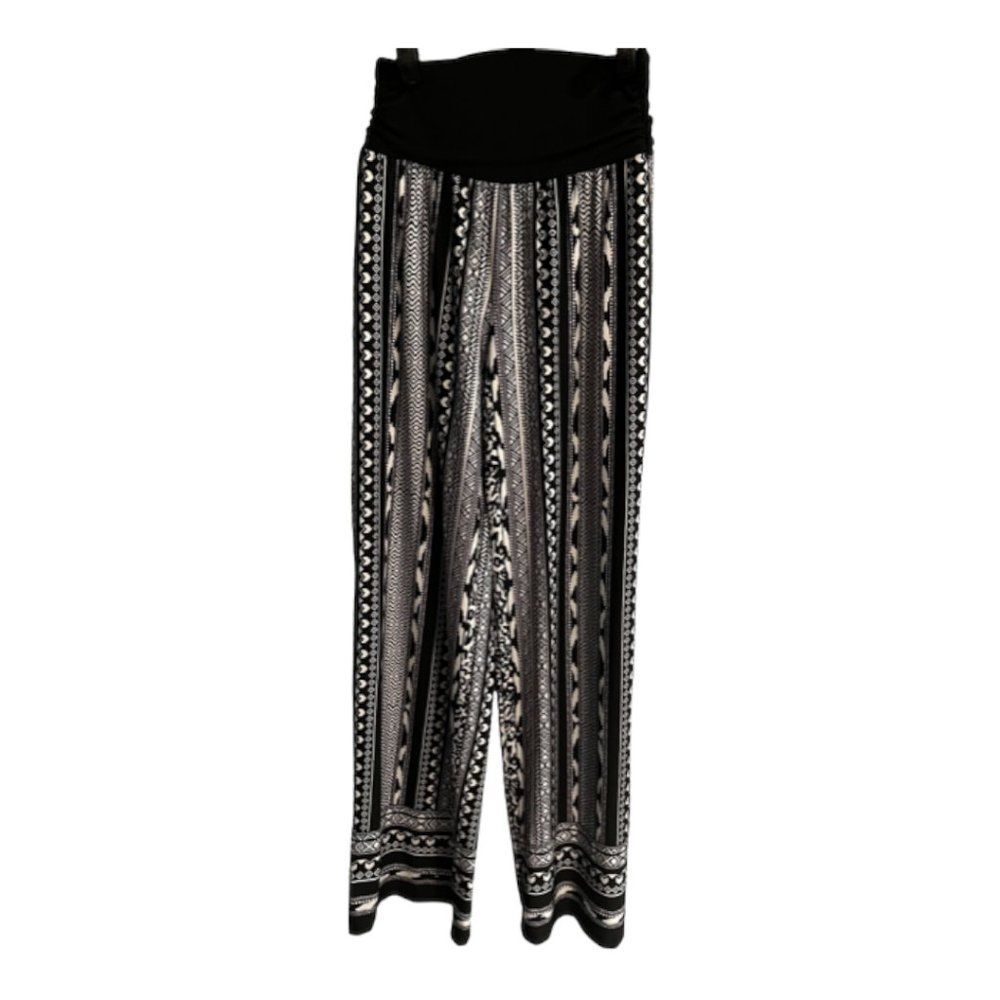 APT 9 Printed Palazzo Sz XS Black White Plaid Wide Leg Pullon Pants Ankle Length